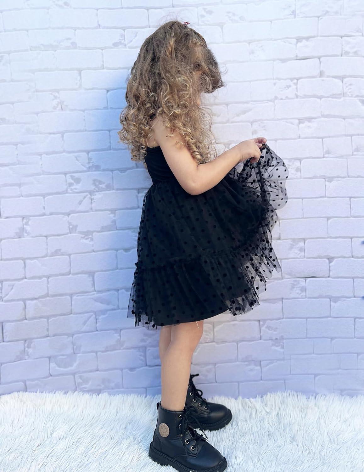 image:imageArshiner Toddler Girls Tulle Dress Tutu Birthday Princess Dresses Formal Photoshoot Outfit Summer ClothesBlack Dot Tulle
