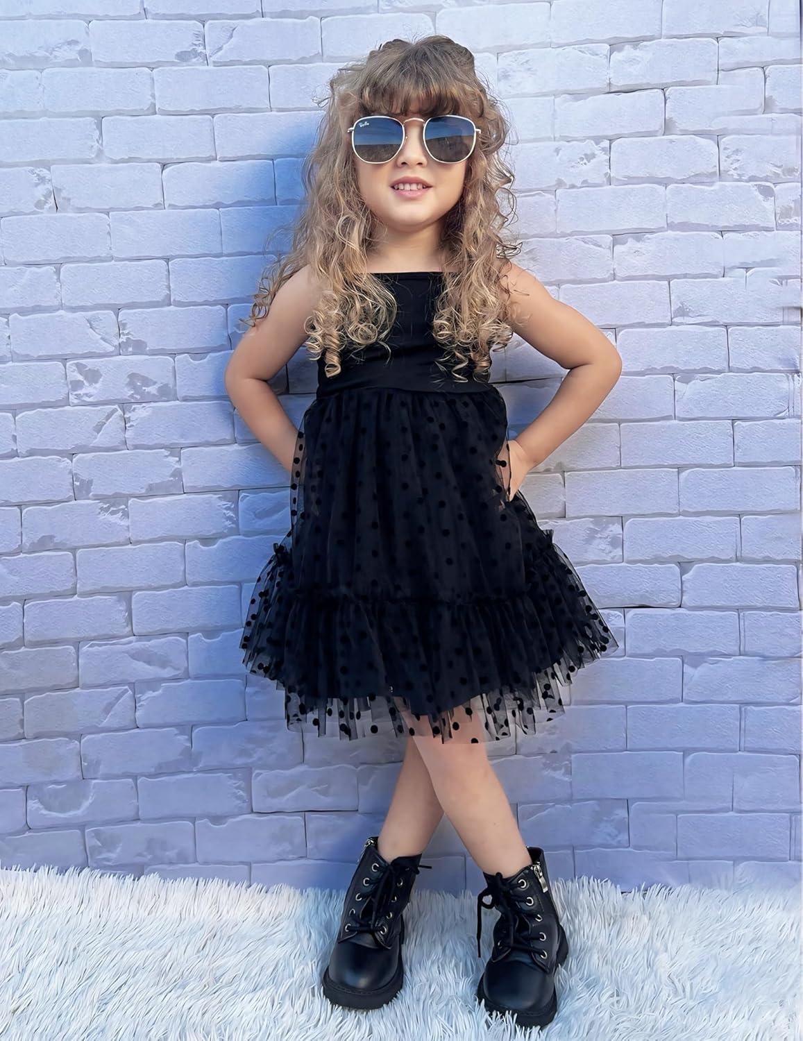 image:imageArshiner Toddler Girls Tulle Dress Tutu Birthday Princess Dresses Formal Photoshoot Outfit Summer ClothesBlack Dot Tulle