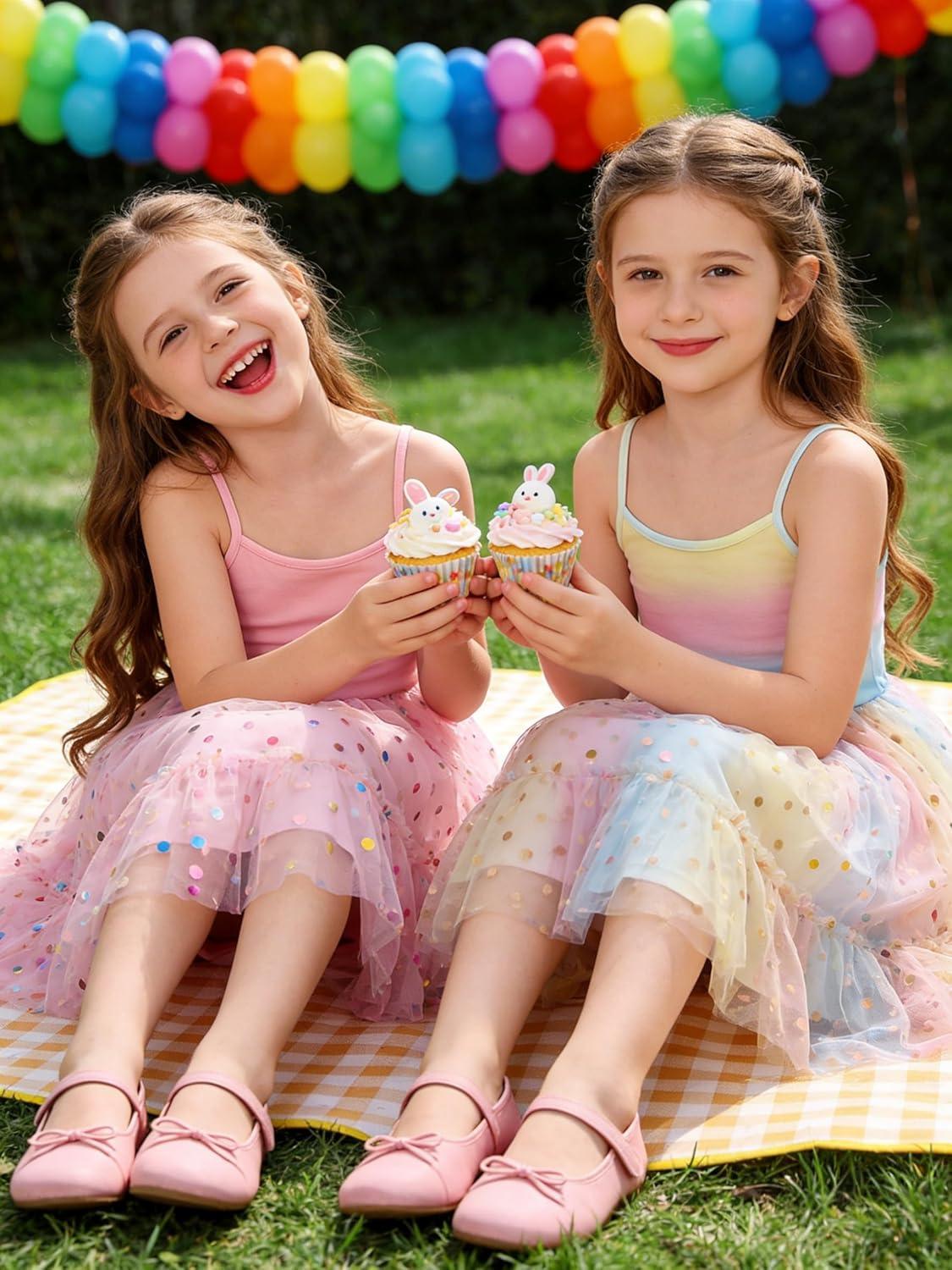 image:imageArshiner Toddler Girls Tulle Dress Tutu Birthday Princess Dresses Formal Photoshoot Outfit Summer ClothesRainbow Dot Tulle