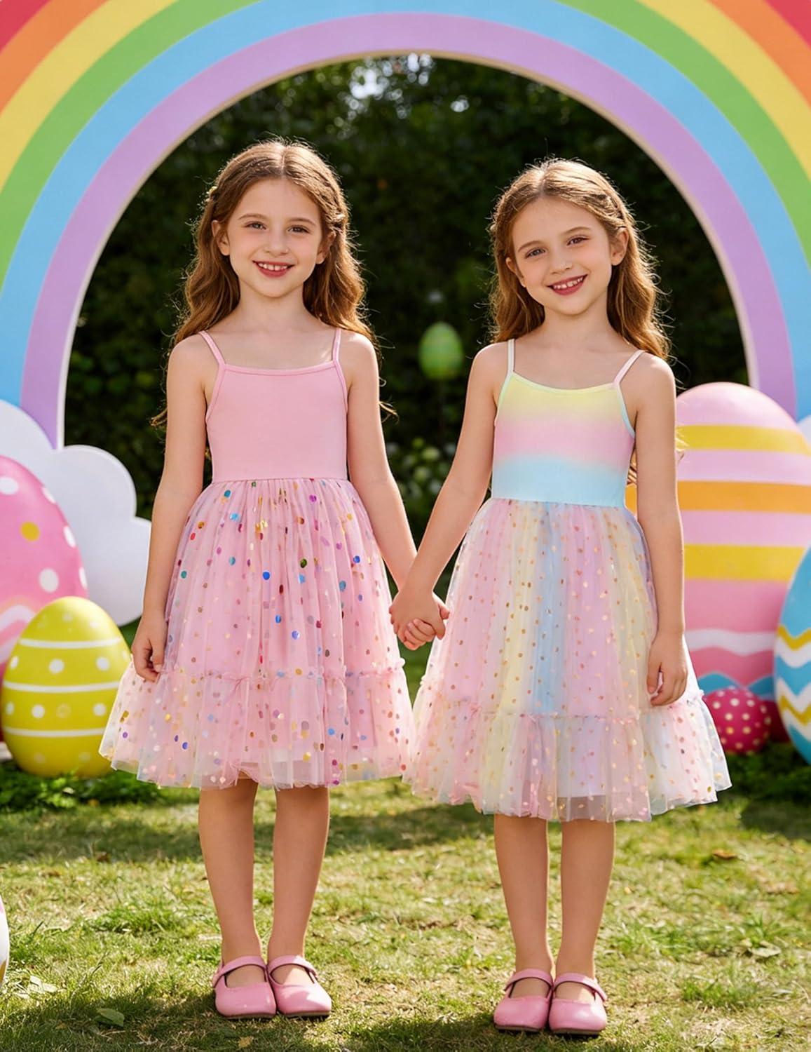 image:imageArshiner Toddler Girls Tulle Dress Tutu Birthday Princess Dresses Formal Photoshoot Outfit Summer ClothesRainbow Dot Tulle