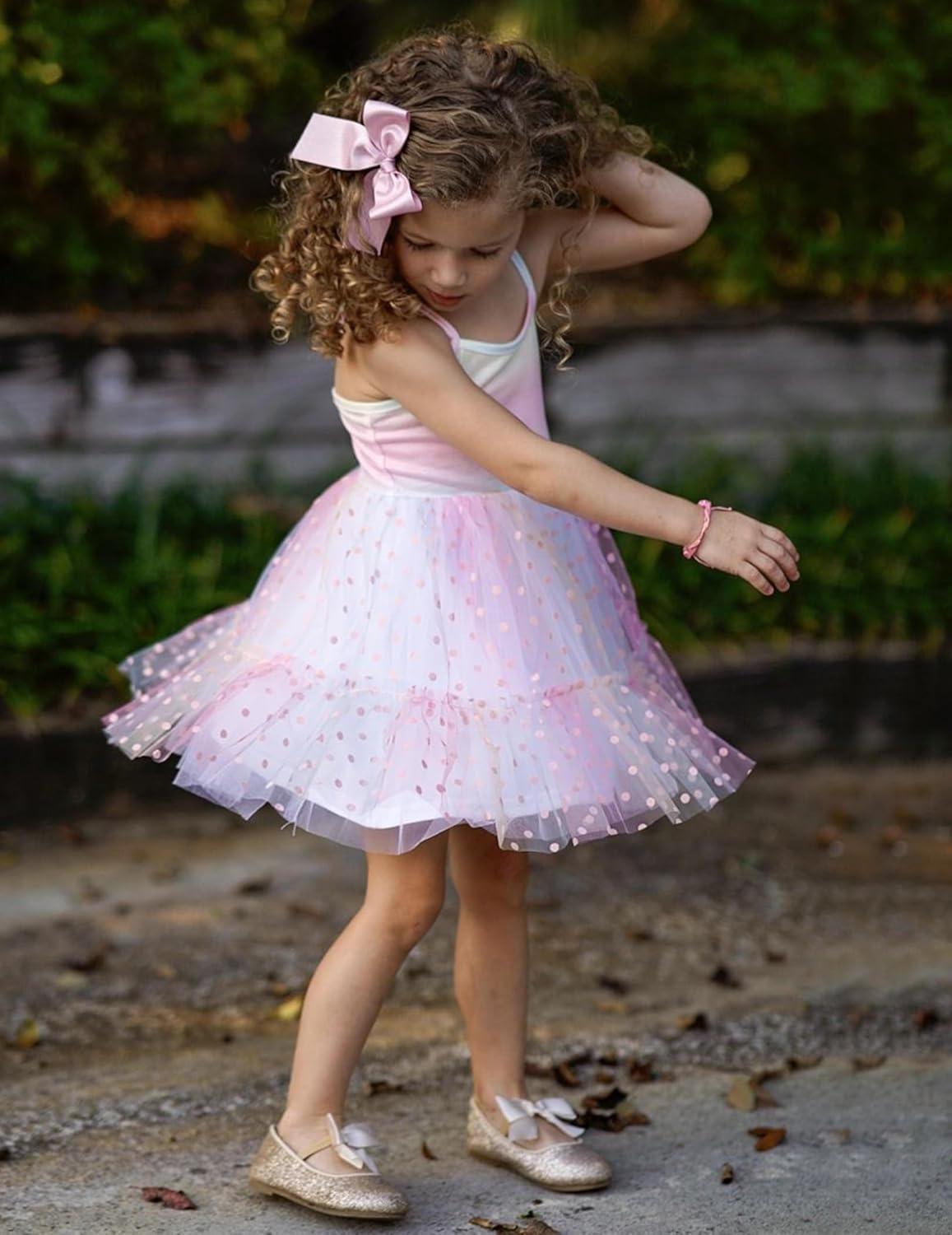 image:imageArshiner Toddler Girls Tulle Dress Tutu Birthday Princess Dresses Formal Photoshoot Outfit Summer ClothesRainbow Dot Tulle