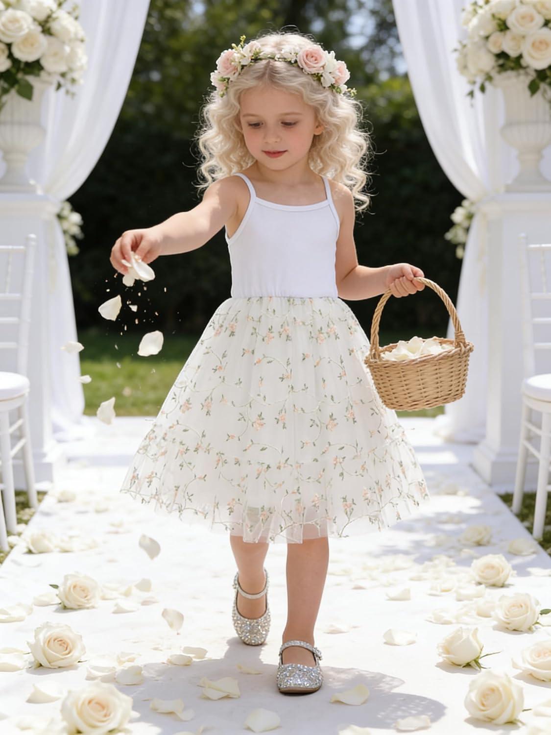 image:imageArshiner Toddler Girls Tulle Dress Tutu Birthday Princess Dresses Formal Photoshoot Outfit Summer ClothesWhite Vine Tulle