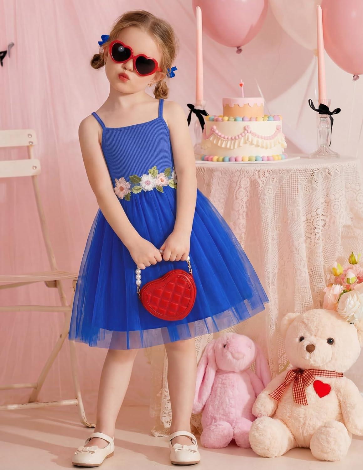image:imageArshiner Toddler Tulle Dress Summer Spaghetti Strap Party Tutu Flower Girl Dresses with Belt 38YSky Blue