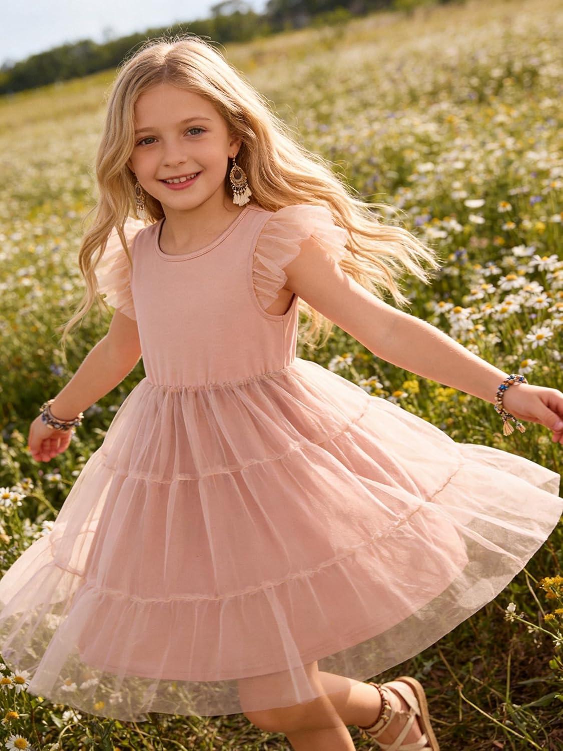 image:imageArshiner Toddler Tutu Dress Girls Tulle Dresses Ruffle Tiered Swing Twirly Summer SundressDusty Rose