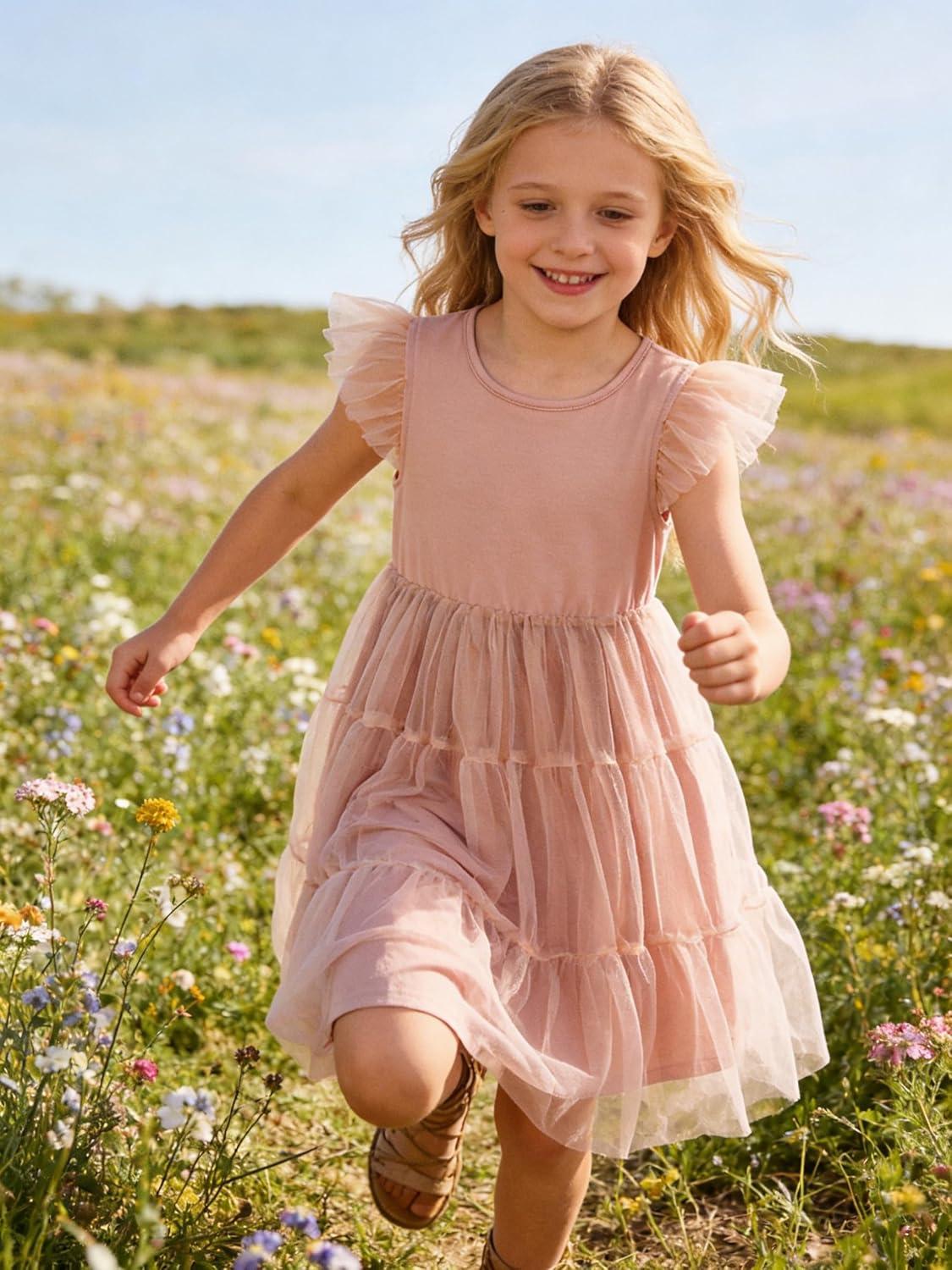 image:imageArshiner Toddler Tutu Dress Girls Tulle Dresses Ruffle Tiered Swing Twirly Summer SundressDusty Rose