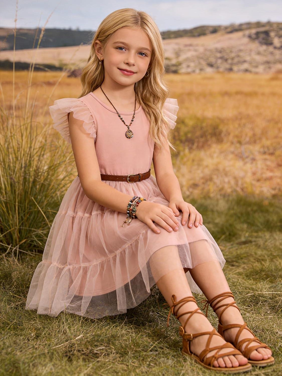 image:imageArshiner Toddler Tutu Dress Girls Tulle Dresses Ruffle Tiered Swing Twirly Summer SundressDusty Rose