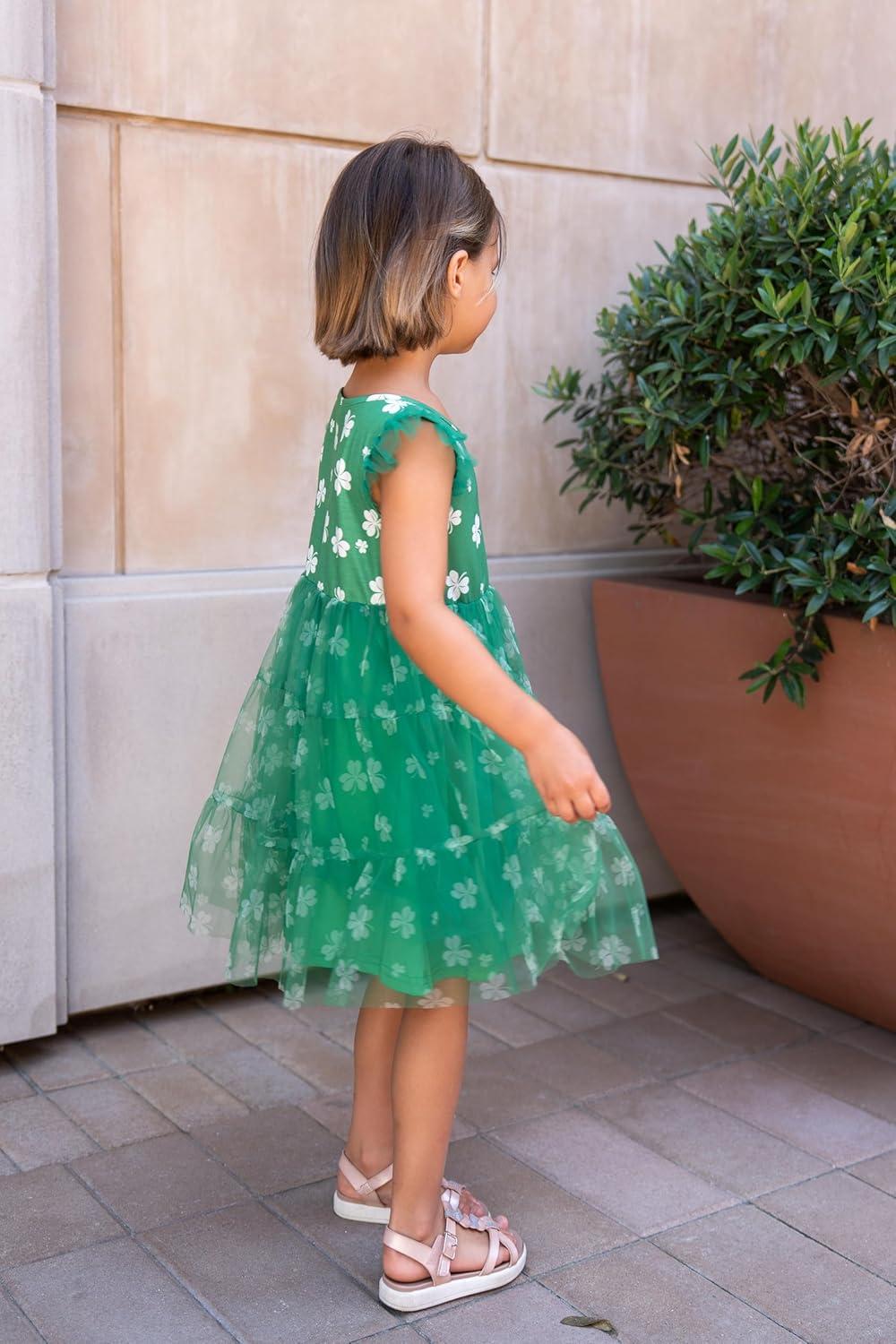 image:imageArshiner Toddler Tutu Dress Girls Tulle Dresses Ruffle Tiered Swing Twirly Summer SundressGreen Clover