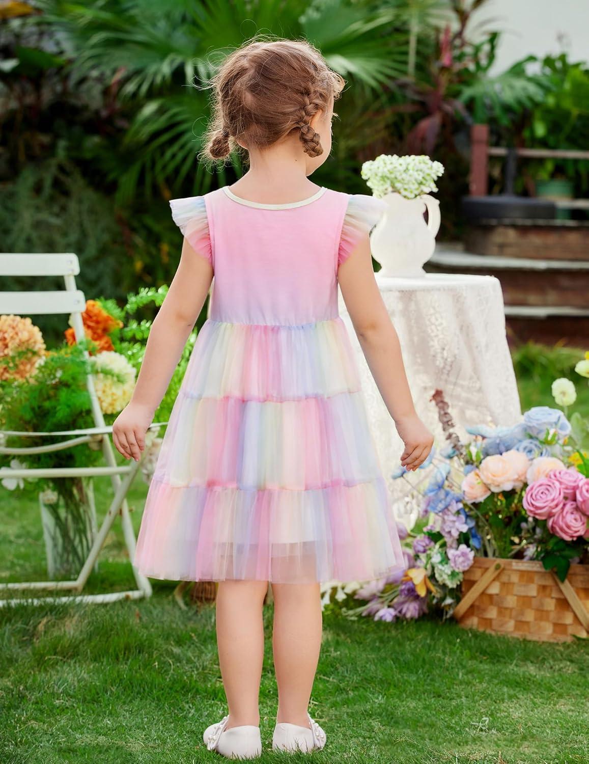 image:imageArshiner Toddler Tutu Dress Girls Tulle Dresses Ruffle Tiered Swing Twirly Summer SundressRainbow