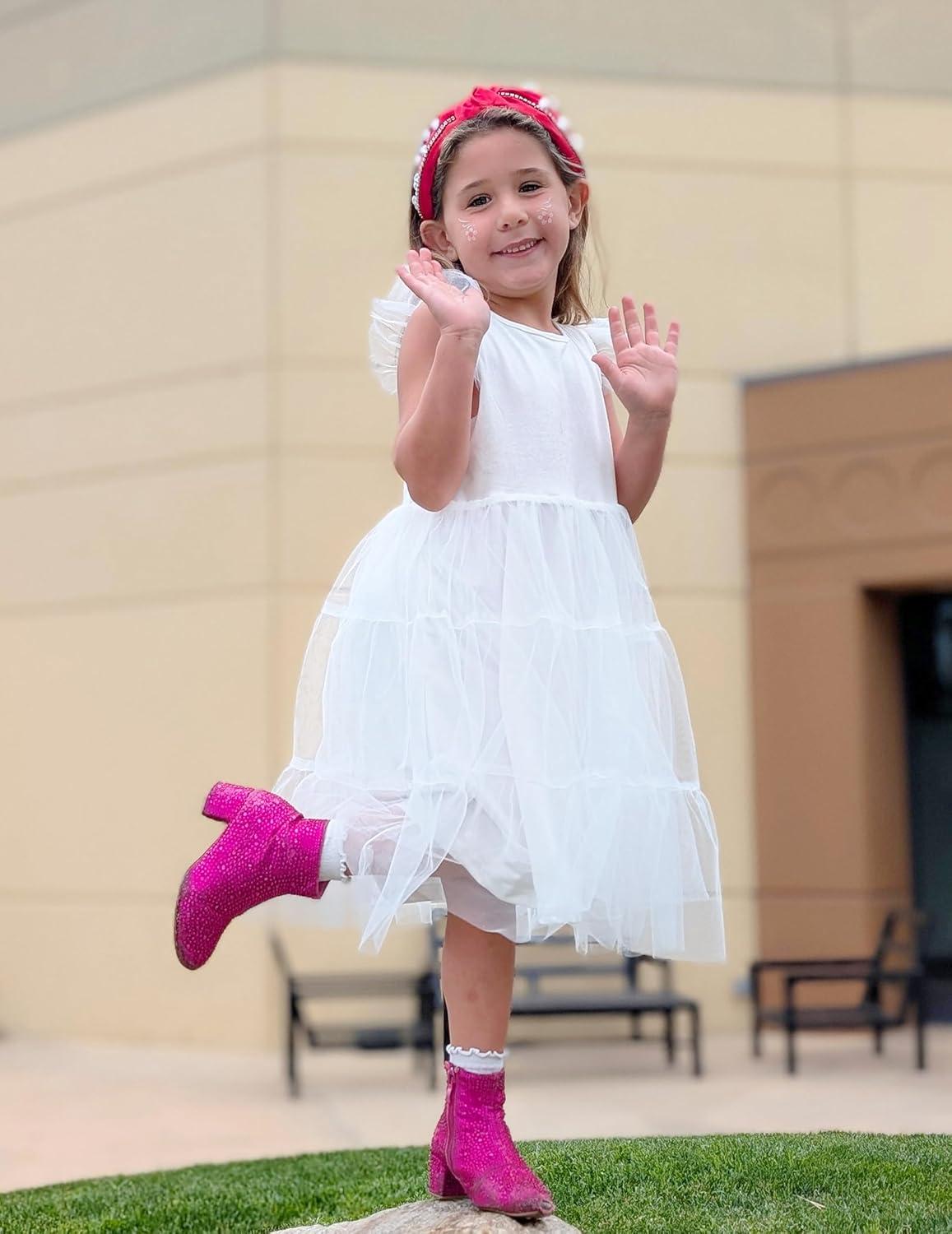 image:imageArshiner Toddler Tutu Dress Girls Tulle Dresses Ruffle Tiered Swing Twirly Summer SundressWhite