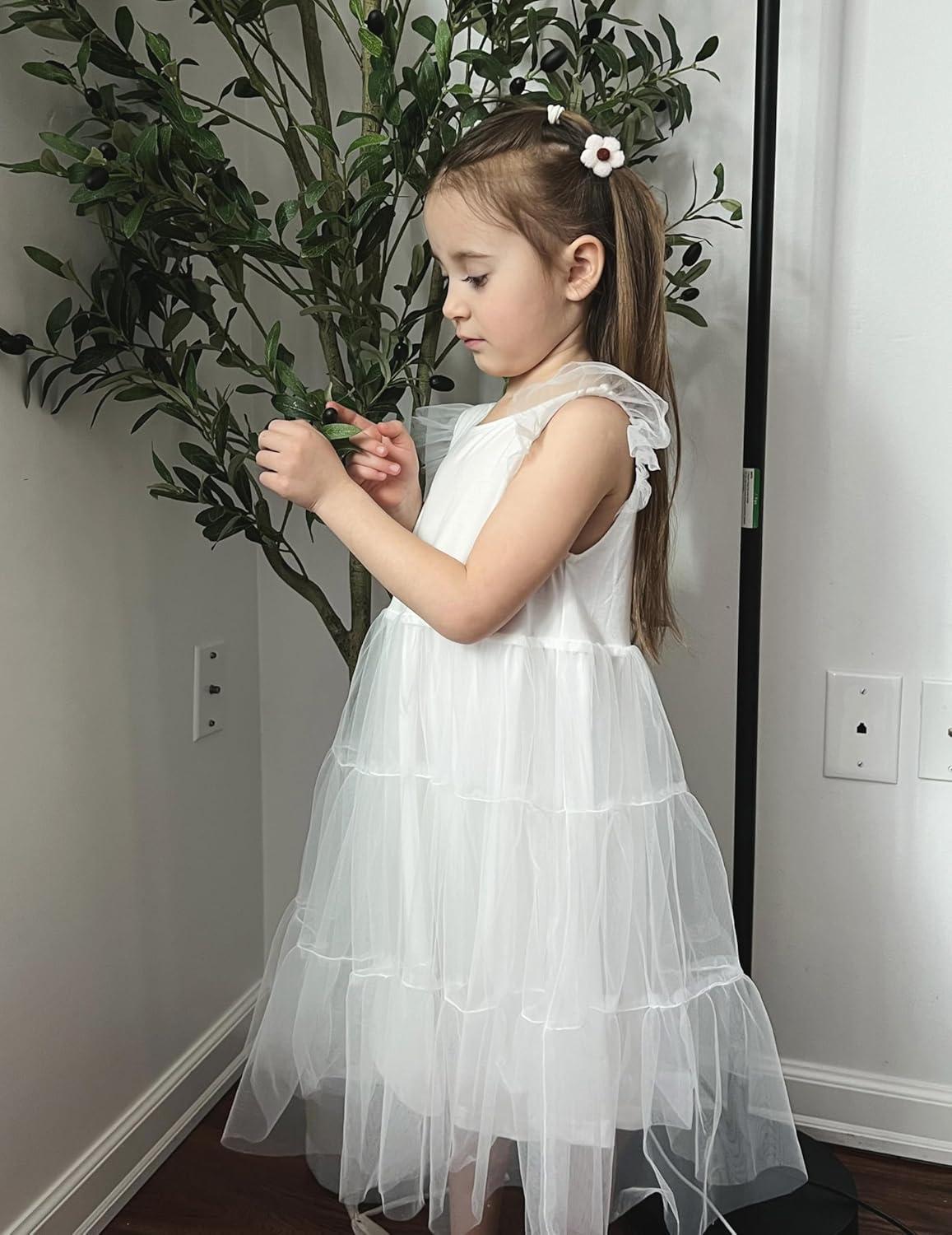 image:imageArshiner Toddler Tutu Dress Girls Tulle Dresses Ruffle Tiered Swing Twirly Summer SundressWhite