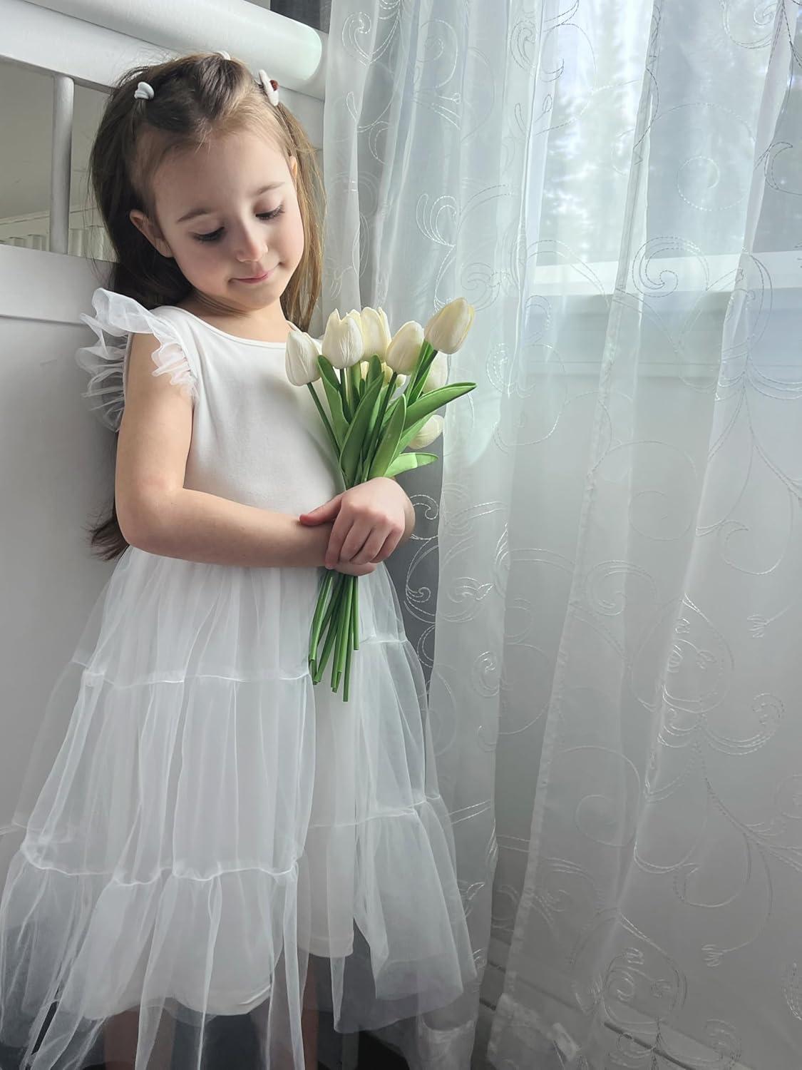 image:imageArshiner Toddler Tutu Dress Girls Tulle Dresses Ruffle Tiered Swing Twirly Summer SundressWhite