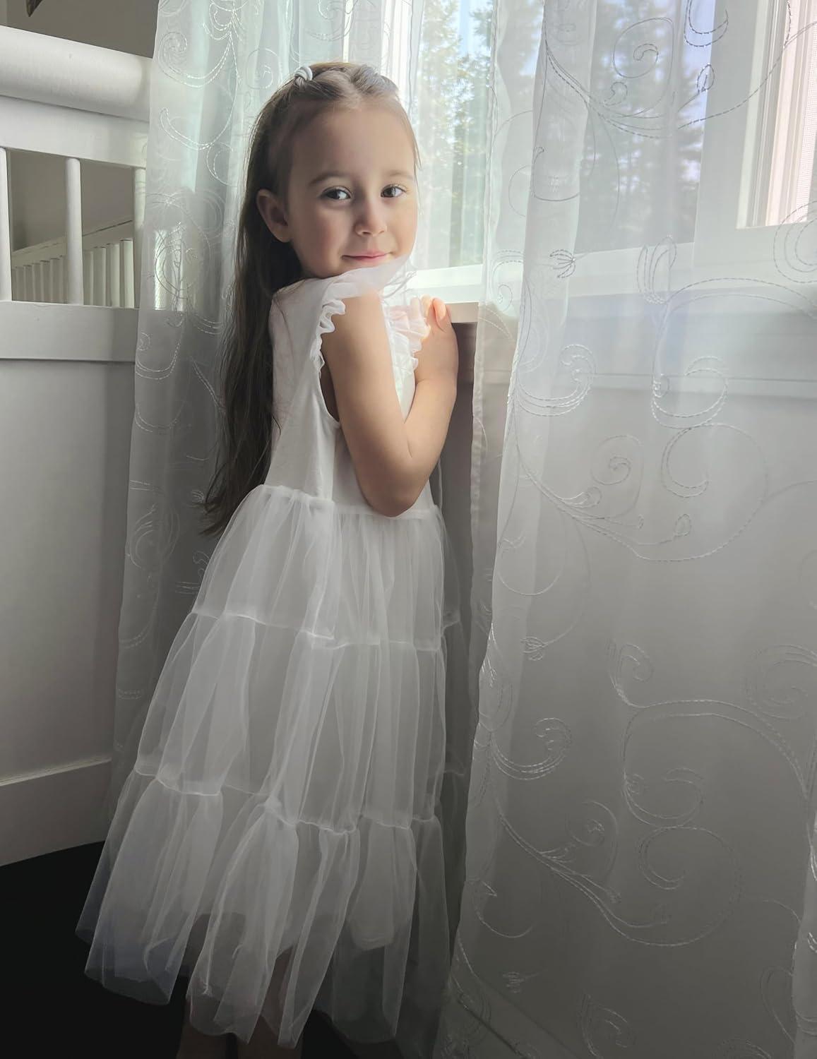 image:imageArshiner Toddler Tutu Dress Girls Tulle Dresses Ruffle Tiered Swing Twirly Summer SundressWhite