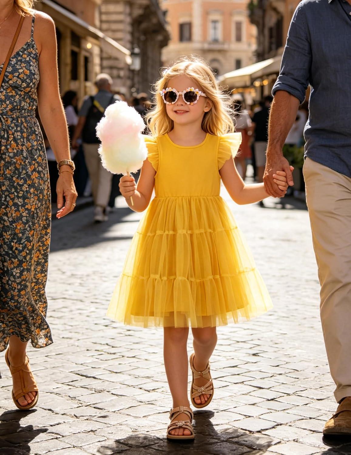 image:imageArshiner Toddler Tutu Dress Girls Tulle Dresses Ruffle Tiered Swing Twirly Summer SundressYellow