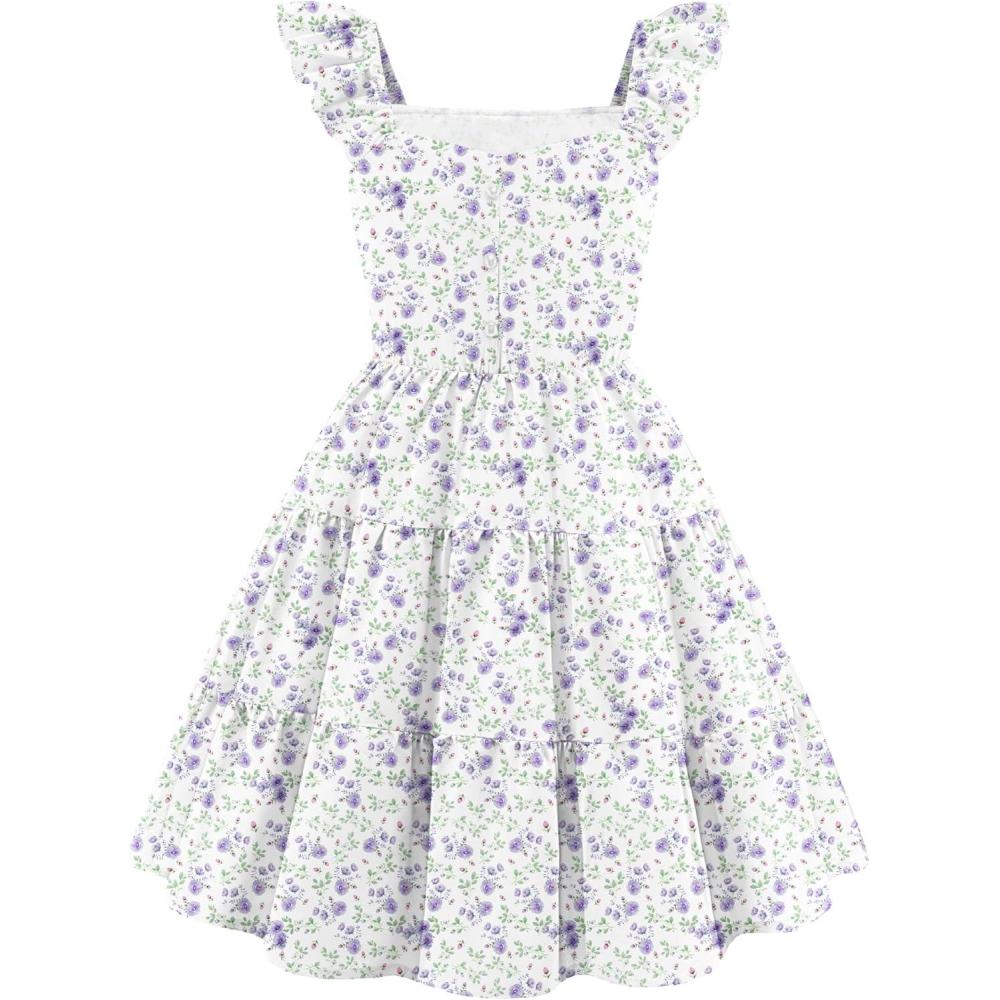 image:imageArshiner Girls Dress Ruffle Sleeve Button Down Smocked Sundress Party Dresses with Pockets 614YPurple Flower
