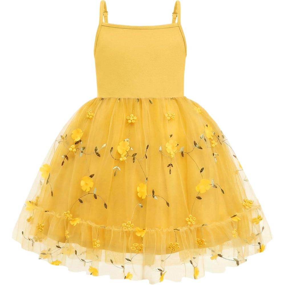 image:imageArshiner Toddler Girls Tulle Dress Tutu Birthday Princess Dresses Formal Photoshoot Outfit Summer ClothesYellow Flower Tulle