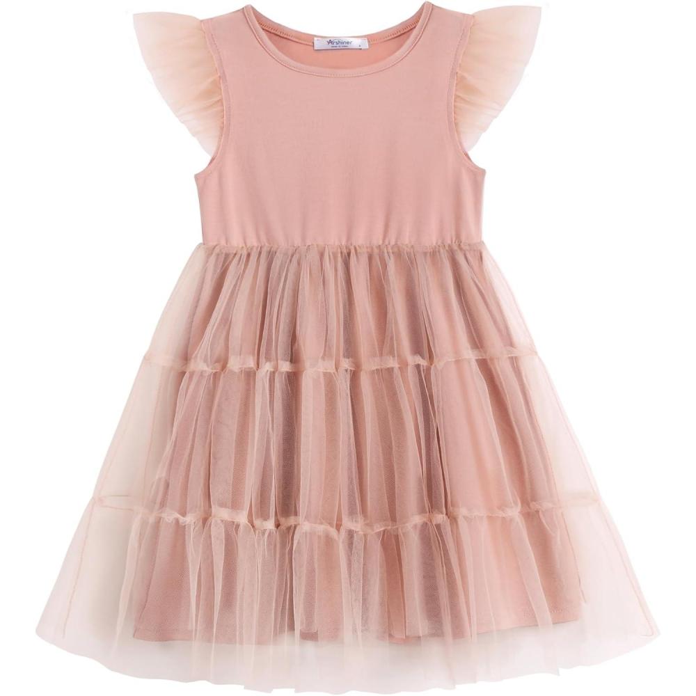 image:imageArshiner Toddler Tutu Dress Girls Tulle Dresses Ruffle Tiered Swing Twirly Summer SundressDusty Rose