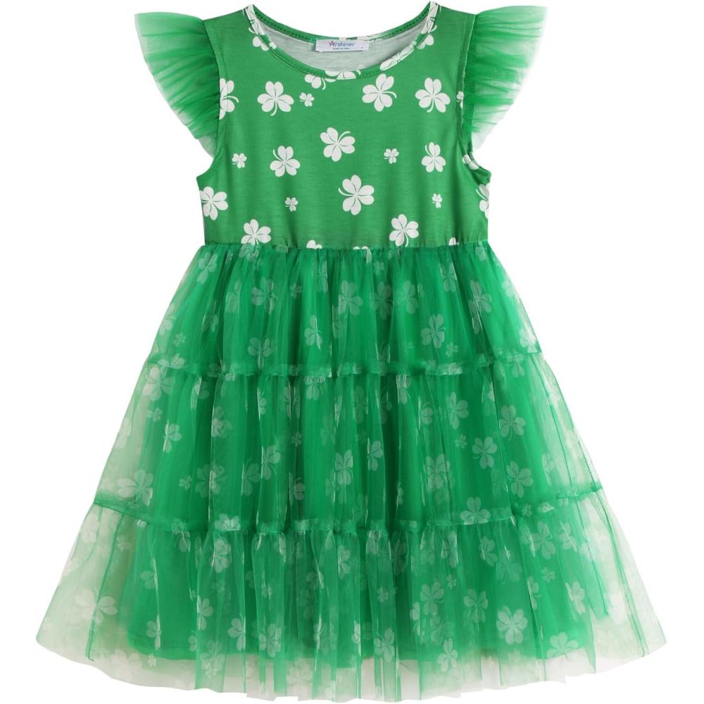 image:imageArshiner Toddler Tutu Dress Girls Tulle Dresses Ruffle Tiered Swing Twirly Summer SundressGreen Clover