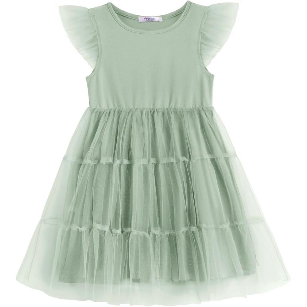 image:imageArshiner Toddler Tutu Dress Girls Tulle Dresses Ruffle Tiered Swing Twirly Summer SundressSage Green