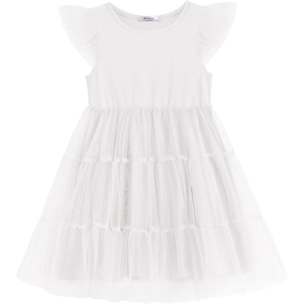 image:imageArshiner Toddler Tutu Dress Girls Tulle Dresses Ruffle Tiered Swing Twirly Summer SundressWhite