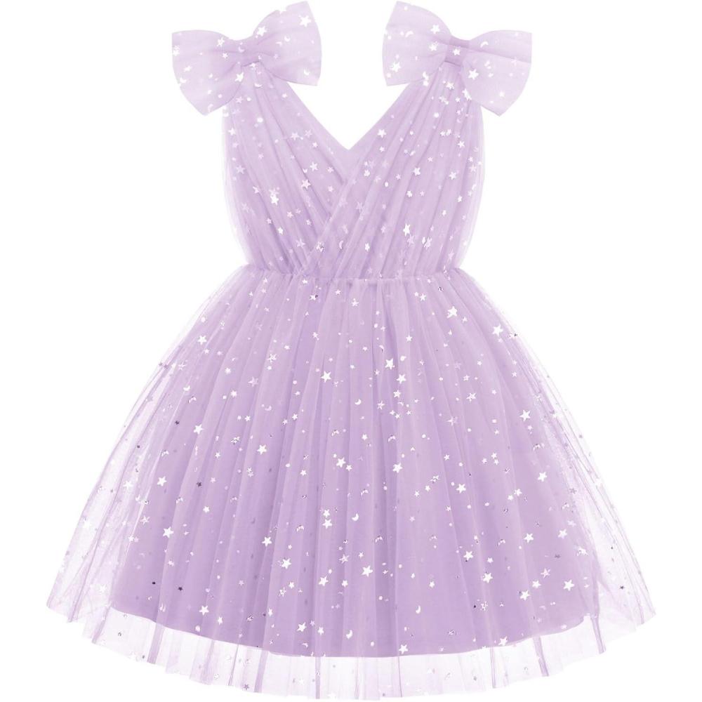 image:imageArshiner Tutu Tulle Dress for Toddler Girls Bowknot Sleeveless Flower Birthday Princess Party Summer DressesLavender