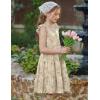 Arshiner Girls Dress Ruffle Sleeve Button Down Smocked Sundress Party Dresses with Pockets 6-14Y(Apricot White Flower)