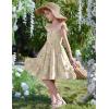 Arshiner Girls Dress Ruffle Sleeve Button Down Smocked Sundress Party Dresses with Pockets 6-14Y(Apricot White Flower)