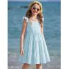 Arshiner Girls Dress Ruffle Sleeve Button Down Smocked Sundress Party Dresses with Pockets 6-14Y(Blue)