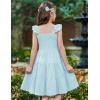 Arshiner Girls Dress Ruffle Sleeve Button Down Smocked Sundress Party Dresses with Pockets 6-14Y(Blue)
