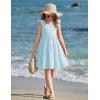 Arshiner Girls Dress Ruffle Sleeve Button Down Smocked Sundress Party Dresses with Pockets 6-14Y(Blue)