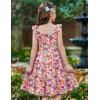 Arshiner Girls Dress Ruffle Sleeve Button Down Smocked Sundress Party Dresses with Pockets 6-14Y(Colorful Flower)