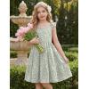 Arshiner Girls Dress Ruffle Sleeve Button Down Smocked Sundress Party Dresses with Pockets 6-14Y(Green White Flower)