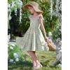 Arshiner Girls Dress Ruffle Sleeve Button Down Smocked Sundress Party Dresses with Pockets 6-14Y(Green White Flower)