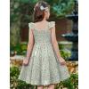 Arshiner Girls Dress Ruffle Sleeve Button Down Smocked Sundress Party Dresses with Pockets 6-14Y(Green White Flower)