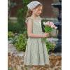 Arshiner Girls Dress Ruffle Sleeve Button Down Smocked Sundress Party Dresses with Pockets 6-14Y(Green White Flower)