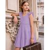 Arshiner Girls Dress Ruffle Sleeve Button Down Smocked Sundress Party Dresses with Pockets 6-14Y(Lavender)
