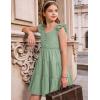Arshiner Girls Dress Ruffle Sleeve Button Down Smocked Sundress Party Dresses with Pockets 6-14Y(Light Green)