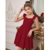 Arshiner Girls Dress Ruffle Sleeve Button Down Smocked Sundress Party Dresses with Pockets 6-14Y(Red)