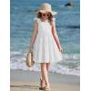 Arshiner Girls Dress Ruffle Sleeve Button Down Smocked Sundress Party Dresses with Pockets 6-14Y(White)