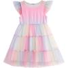 Arshiner Toddler Tutu Dress Girls Tulle Dresses Ruffle Tiered Swing Twirly Summer Sundress(Rainbow)