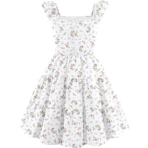 Arshiner Girls Dress Ruffle Sleeve Button Down Smocked Sundress Party Dresses with Pockets 6-14Y(Pink Purple Flower)