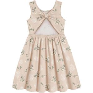 Arshiner Toddler Girls Summer Dress Backless Sleeveless Cotton Casual Beach Party Sundress with Pockets(Beige Floral)