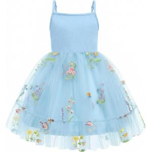 Arshiner Toddler Girls Tulle Dress Tutu Birthday Princess Dresses Formal Photoshoot Outfit Summer Clothes(Blue – Flower Tulle)