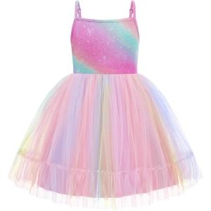 Arshiner Toddler Girls Tulle Dress Tutu Birthday Princess Dresses Formal Photoshoot Outfit Summer Clothes(Rainbow)