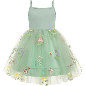 Arshiner Toddler Girls Tulle Dress Tutu Birthday Princess Dresses Formal Photoshoot Outfit Summer Clothes(Sage Green – Flower Tulle)
