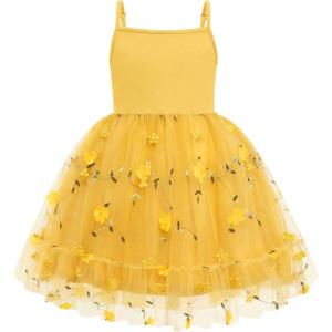 Arshiner Toddler Girls Tulle Dress Tutu Birthday Princess Dresses Formal Photoshoot Outfit Summer Clothes(Yellow – Flower Tulle)