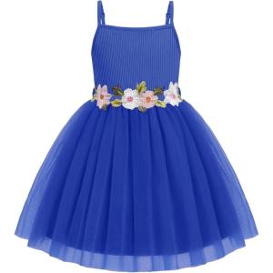 Arshiner Toddler Tulle Dress Summer Spaghetti Strap Party Tutu Flower Girl Dresses with Belt 3-8Y(Sky Blue)