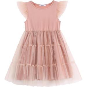 Arshiner Toddler Tutu Dress Girls Tulle Dresses Ruffle Tiered Swing Twirly Summer Sundress(Dusty Rose)