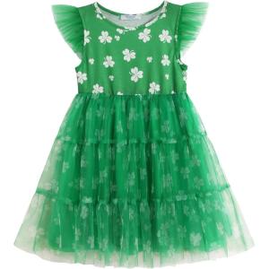 Arshiner Toddler Tutu Dress Girls Tulle Dresses Ruffle Tiered Swing Twirly Summer Sundress(Green Clover)