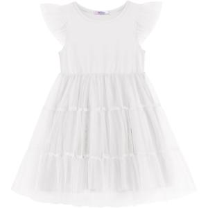 Arshiner Toddler Tutu Dress Girls Tulle Dresses Ruffle Tiered Swing Twirly Summer Sundress(White)