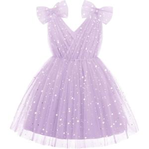 Arshiner Tutu Tulle Dress for Toddler Girls Bowknot Sleeveless Flower Birthday Princess Party Summer Dresses(Lavender)